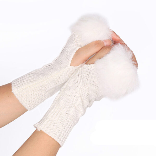 Knitted Gloves Fur Mid Length Half Finger Computer Gloves - Image 2
